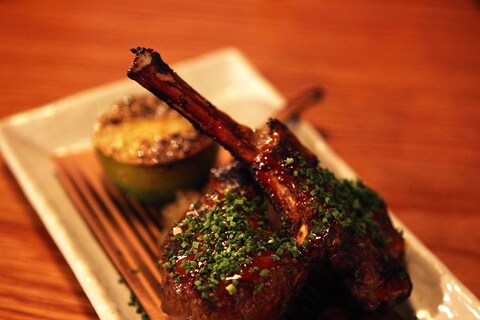 Tea-smoked lamb with smoky nasu and spicy Korean miso