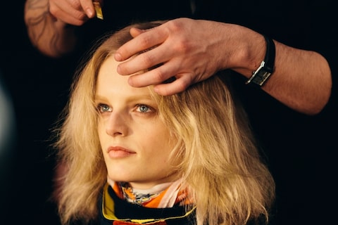 Hanne Gaby Odiele backstage at Tommy Hilfiger A/W14