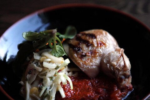 Jerk chicken with mango coleslaw