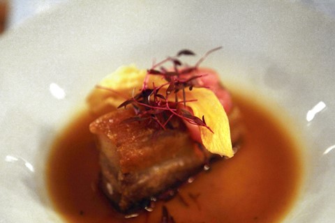 Roast belly of Tamworth pork