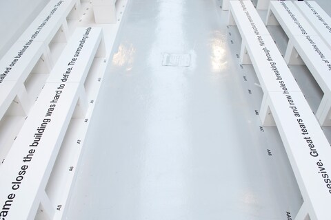 Liam Gillick benches, part of the set design for the Pringle