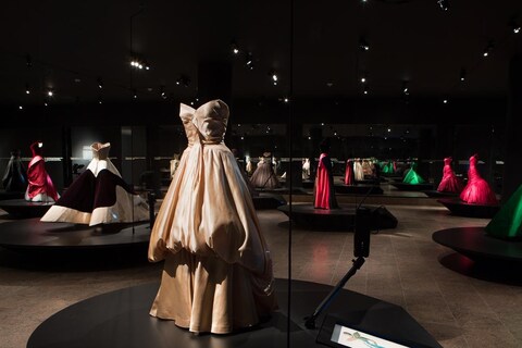 First floor gallery at the Charles James exhibit