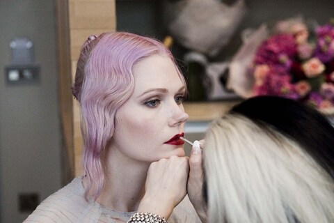 Katie Shillingford having her make-up done by Alex Box