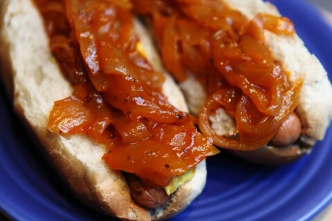 Smothered hot dog at Blue Plate