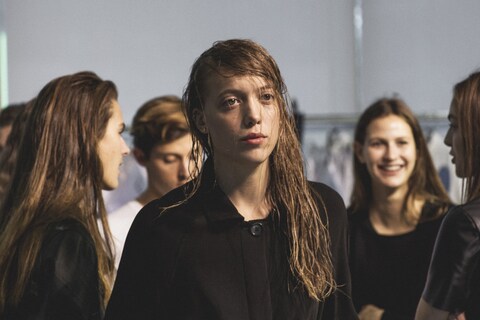 Backstage at Simon Porte at Jacquemus S/S15
