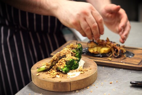 Kitchen prep at the Cat and Mutton