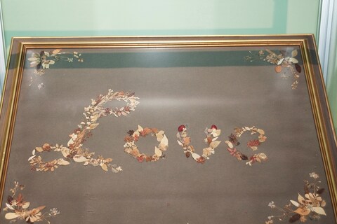 Love, pressed flower tableau created by Princess Grace of Mo