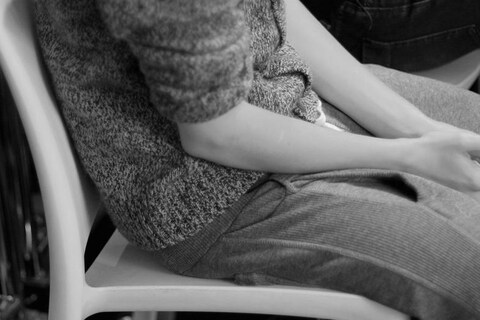 Model backstage at JW Anderson