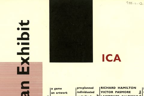 Private view card for &#39;An exhibit by Richard Hamilton, Victo