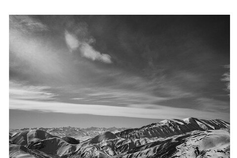View of the Chechen Caucasus mountains from the high peak of