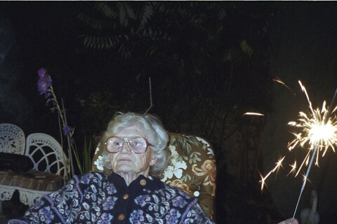 Mary with sparkler on her birthday (Corinne&#39;s grandmother)