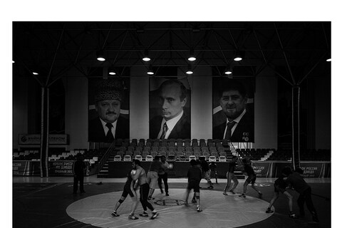 Wrestling practice in the central gym
