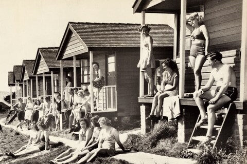 Glamorous holiday-makers at Pontins Holiday Camp, Osmington 