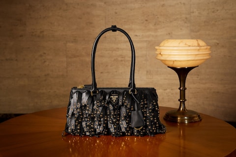 Prada Galleria Medium Nappa Leather Bag with Fringe and Stud