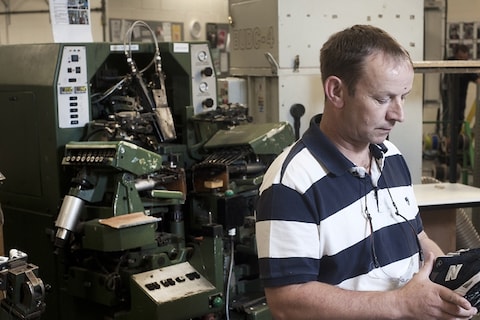 Wayne McCluckie at the New Balance factory, Flimby