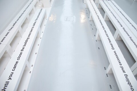 Liam Gillick benches, part of the set design for the Pringle