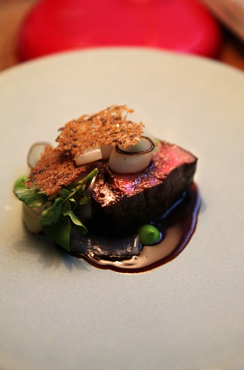 Cofoco beef with leek, truffle, rye bread and lovage mayo