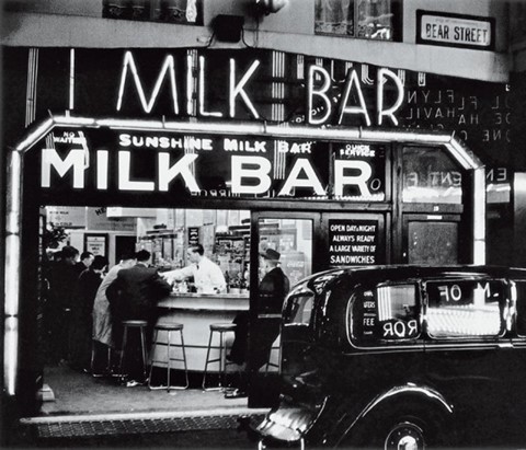 24 hour milk bar in Bear Street, just off Leicester Square, 