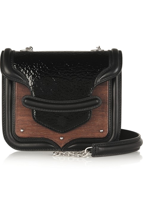 The Heroine mini patent-leather, oak and calf hair shoulder 