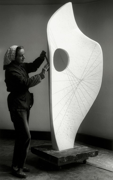 Barbara Hepworth working on Curved Form, Bryher II