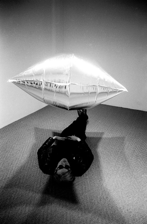 Andy Warhol Under Silver Cloud, during his exhibition