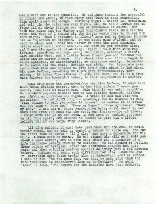 Laura Huxley&#39;s Letter on the death of her husband Aldous Hux
