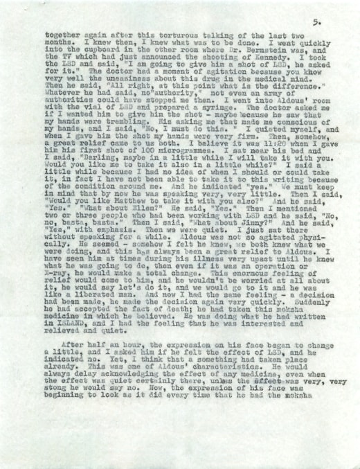 Laura Huxley&#39;s Letter on the death of her husband Aldous Hux