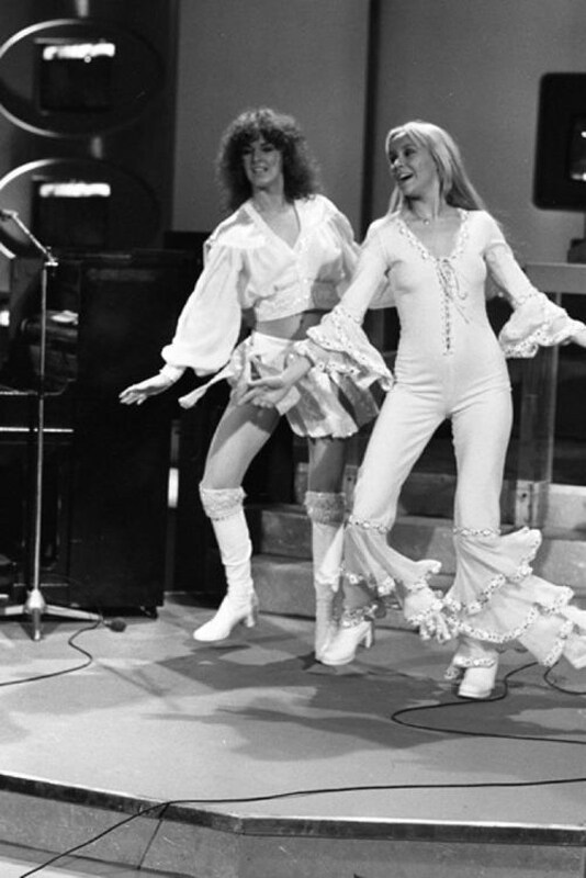Anni-Frid Lyngstad and Agnetha F&#228;ltskog performing their dan