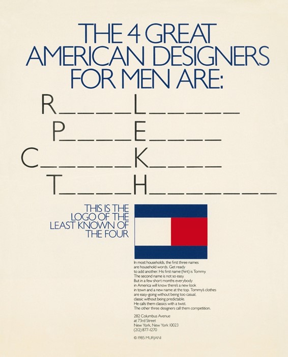 Hangman advert by Tommy Hilfiger, 1985