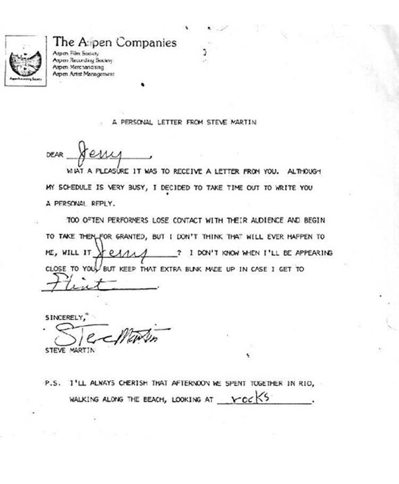 Steve Martin to Jerry Carlson, 1979