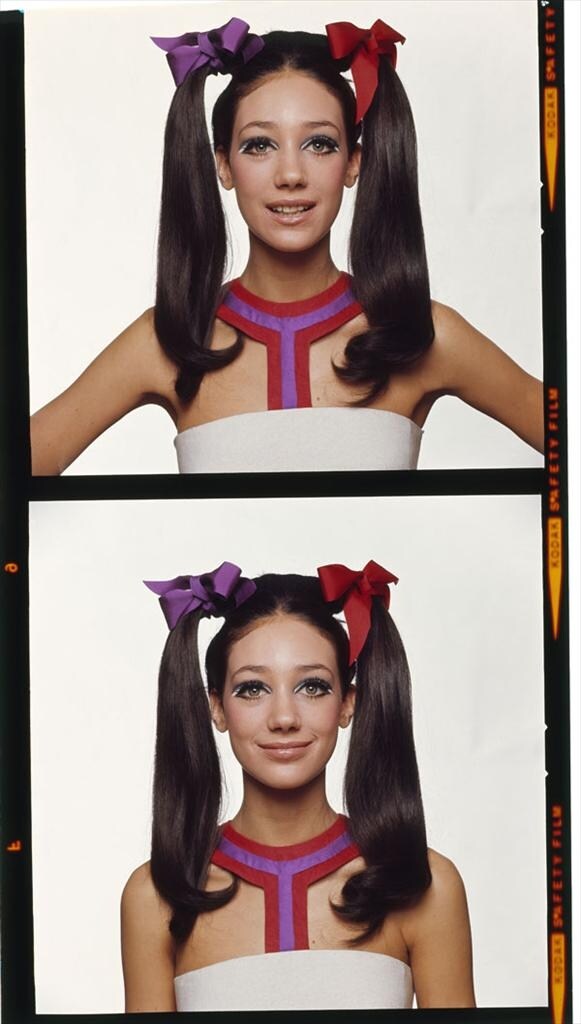 A film strip of color transparencies of a young Marisa Beren