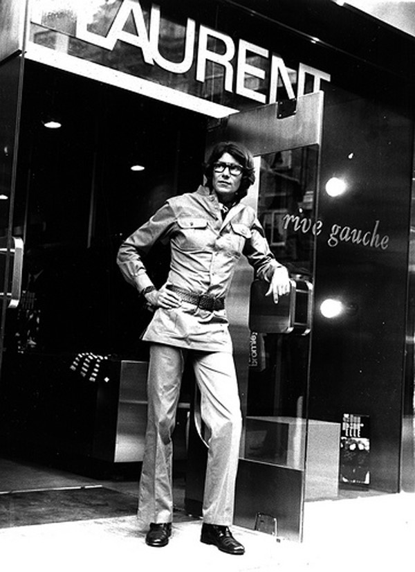 Yves Saint Laurent outside his first London Rive Gauche stor