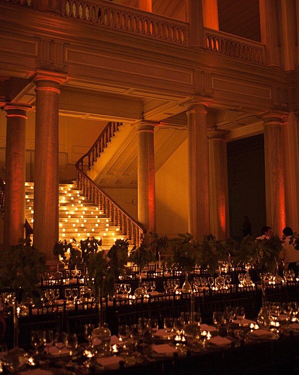 Istanbul University staircase covered in candles