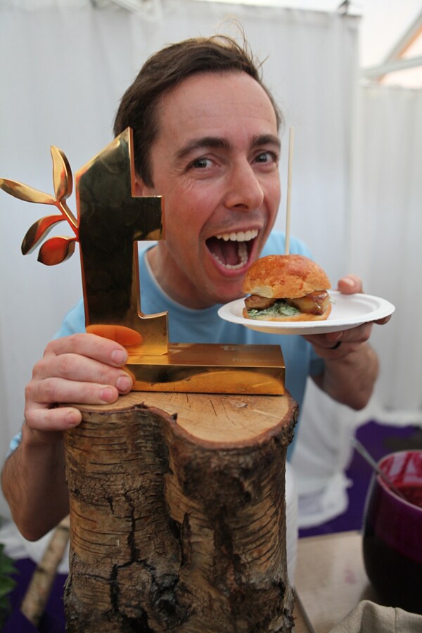 Pascal Aussignac with his award winning foie gras burger