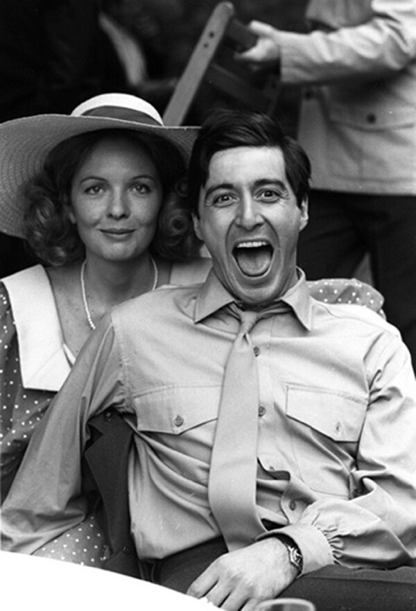 Diane Keaton and Al Pacino on the set of The Godfather, 1972