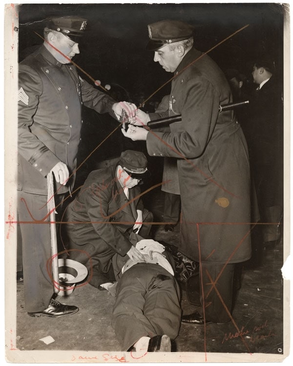 Weegee, Hold up man killed, November 24, 1941.