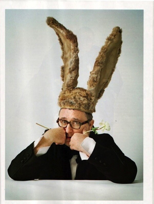 Alber Elbaz wearing bunny ears by Shona Heath