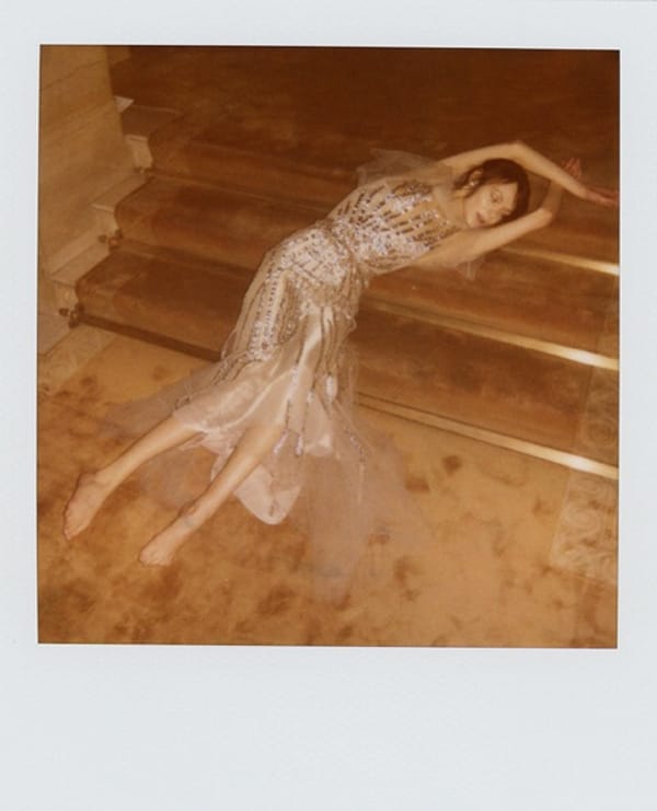 Sequinned tulle gown by Vionnet; slip dress (worn underneath