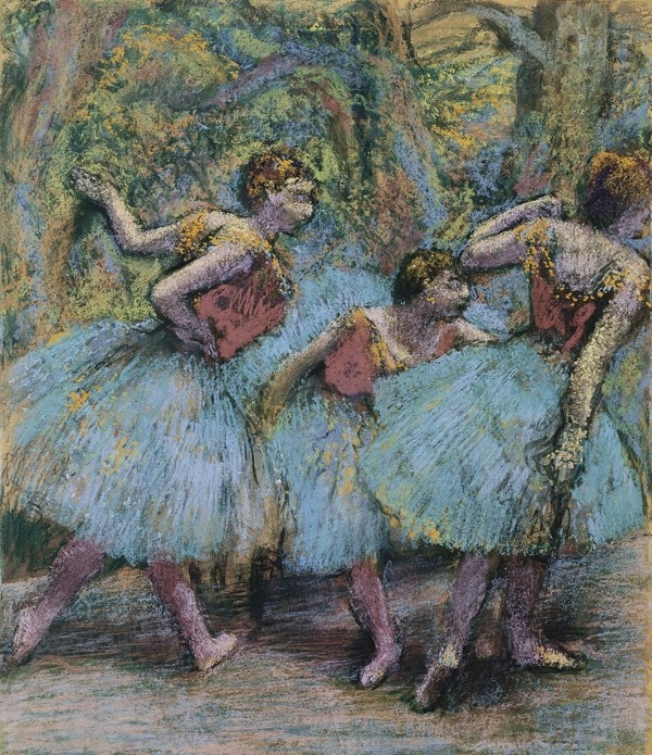 Edgar Degas, Three Dancers (Blue Tutus, Red Bodices), c. 190