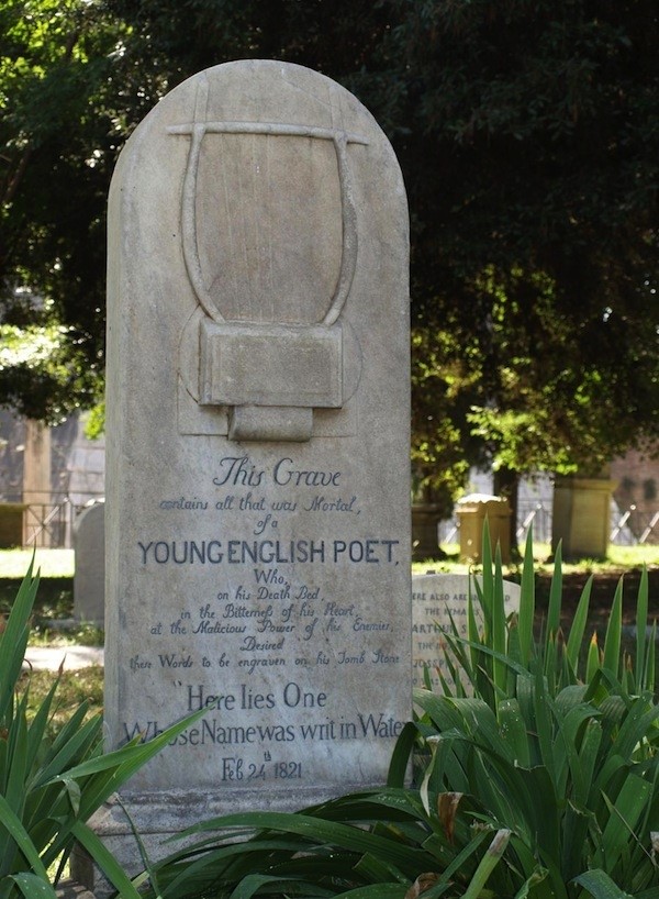 Keats buried in Protestant Cemetery, Rome