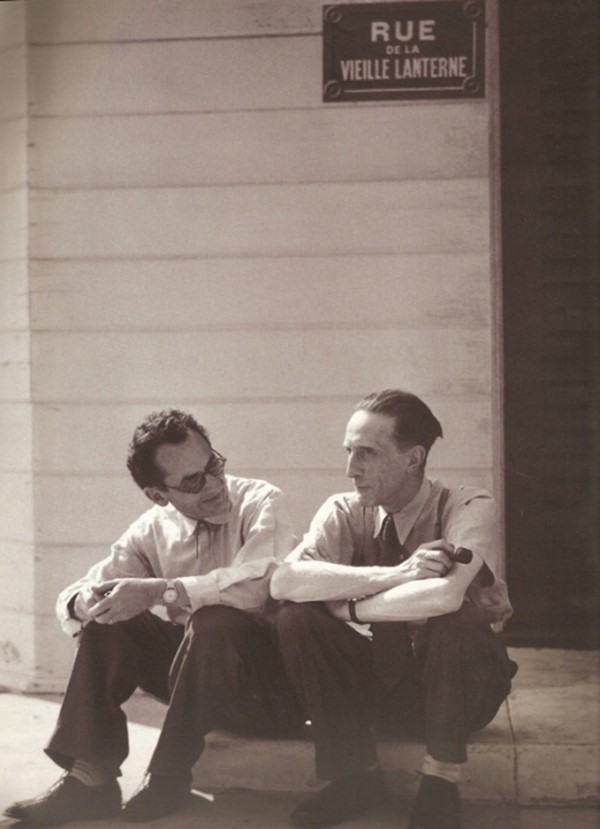 Man Ray and Marcel Duchamp on a Paris stage set in Hollywood