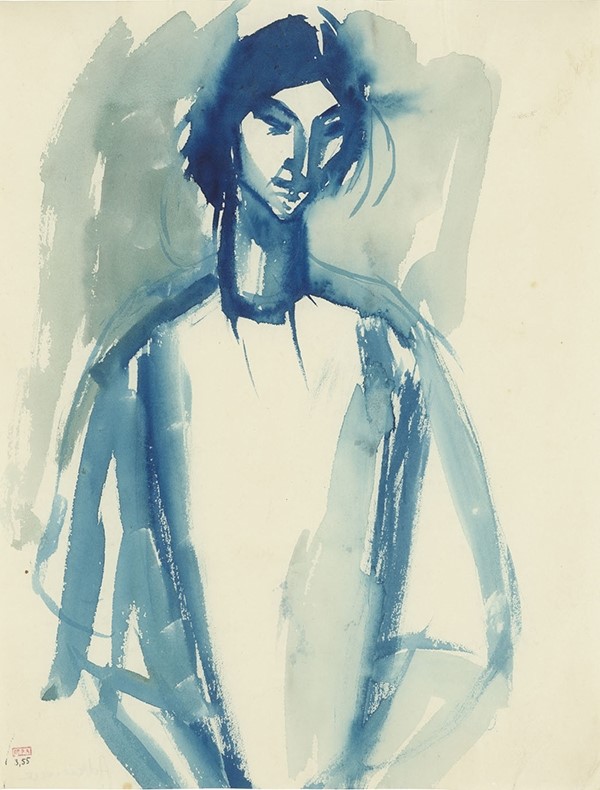 Amadeo Modigliani, Adrienne, 1909, blue ink wash on paper