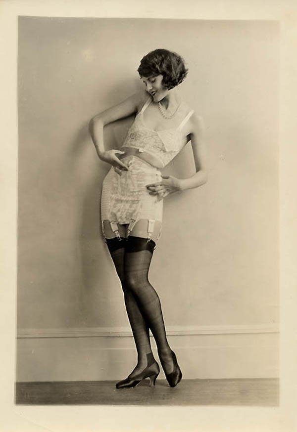 I'm Old Fashioned - Vintage Everyday - Berlin Exhibition of modern women's  underwear and lingerie, including suspenders, bra, petticoat, stockings.  1927.