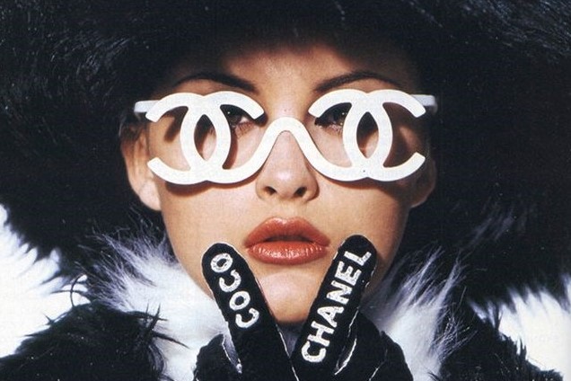 Trish Goff Wearing Monogrammed Chanel Glasses for A/W94
