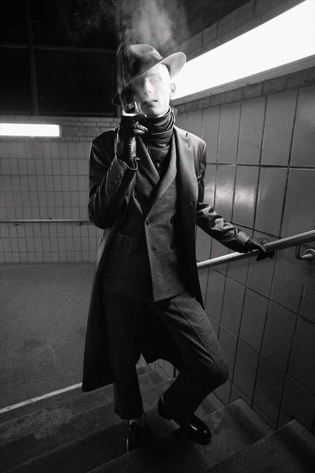 Giorgio Armani worn with hat by Laird, scarf stylist&#39;s own, 