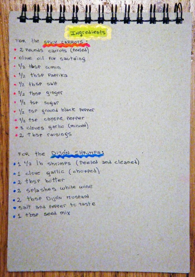 Spicy Carrots with Dijon Golden Brown Shrimps ingredients