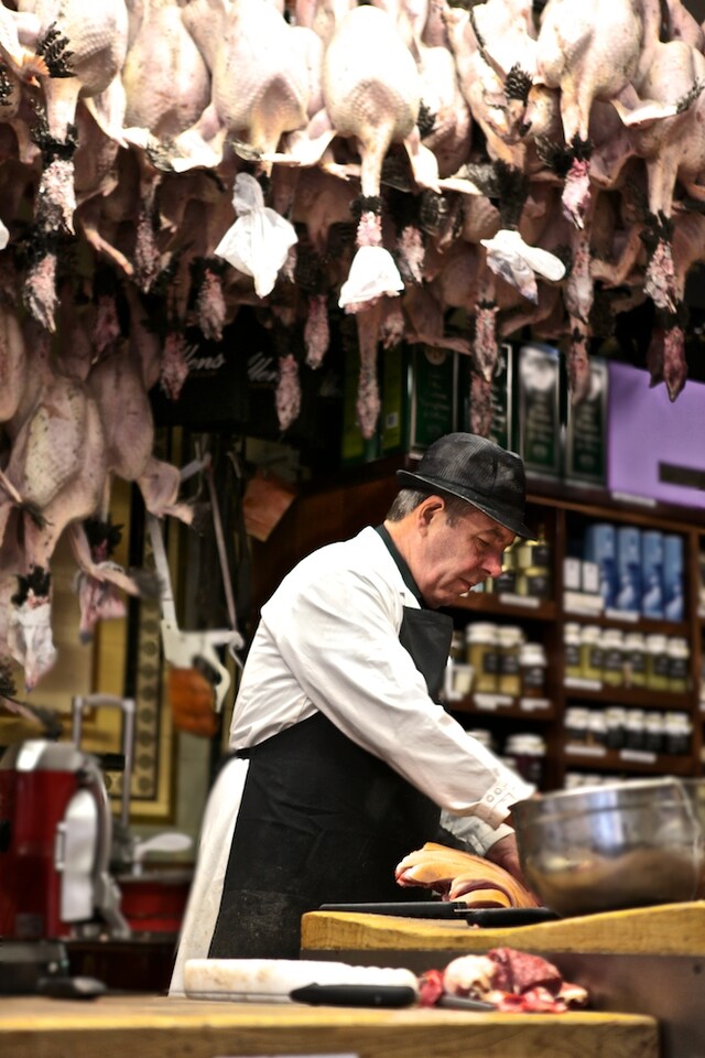 Turkeys hanging in the Allens shop