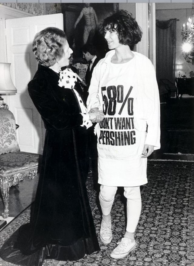 Margaret Thatcher meets Katharine Hamnett, 1984
