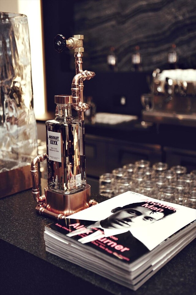 ABSOLUT ELYX and Another Man on the bar at the AnOther Magaz