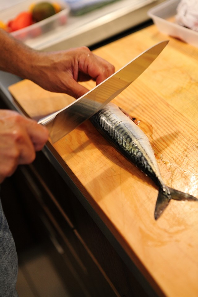 Mark Hix scoring the mackerel